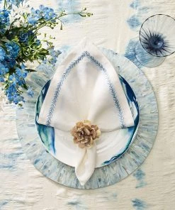 Kim Seybert Jardin Napkin In White & Periwinkle, Set Of 4 Napkins