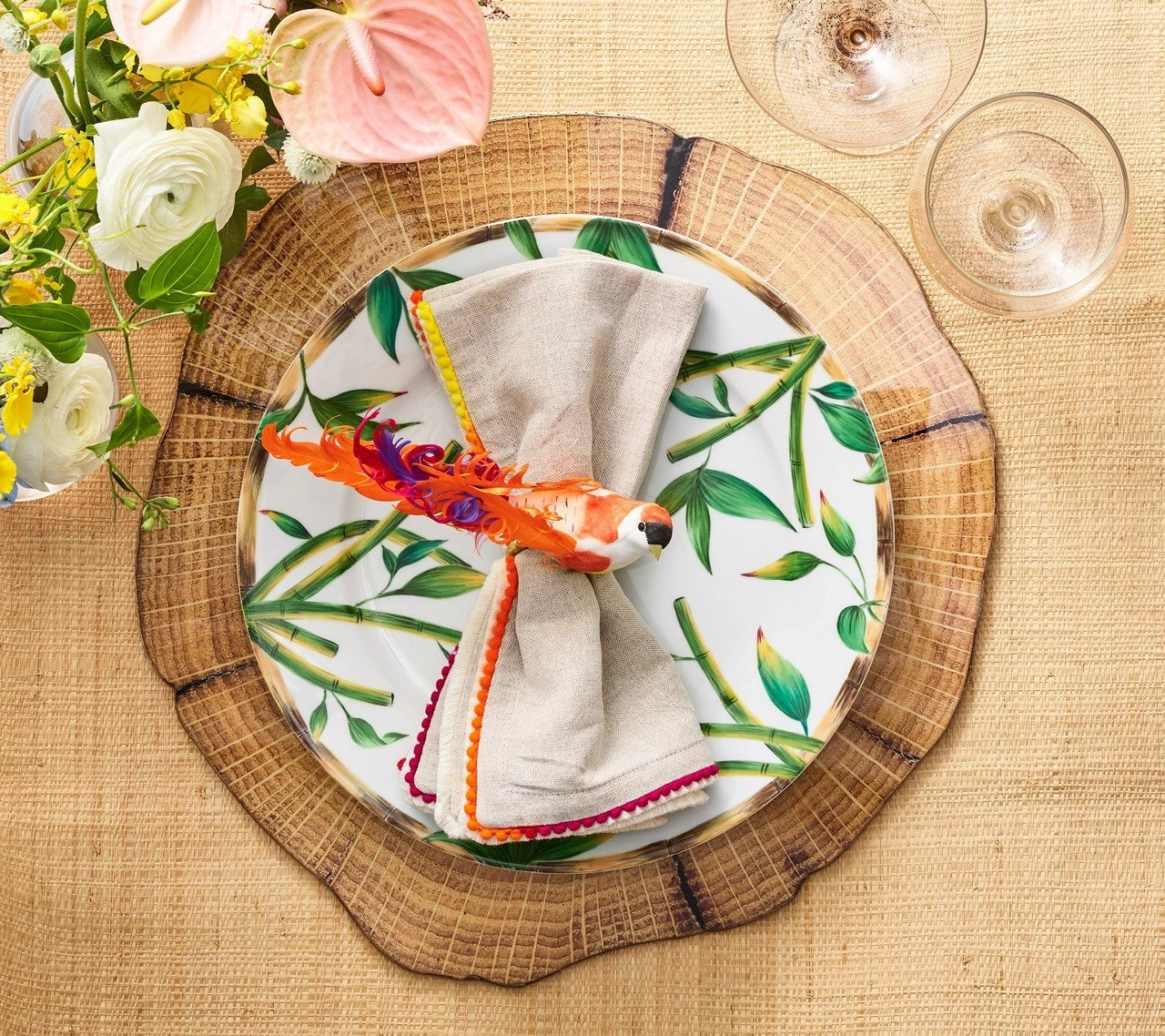 Kim Seybert Chirp Napkin Ring In Pink & Orange, Set Of 4 Napkin Rings