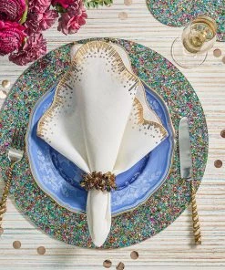 Kim Seybert Sequin Spray Napkin In White & Gold, Set Of 4 Napkins