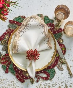 Kim Seybert Sequin Spray Napkin In White & Gold, Set Of 4 Napkins