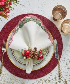 Kim Seybert Napkins Garland Napkin In White & Red & Green, Set Of 4