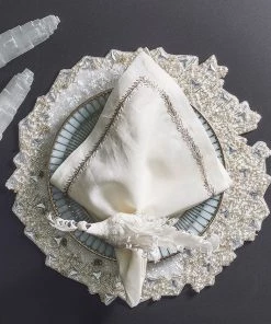 Kim Seybert Jardin Napkin In White & Silver, Set Of 4