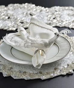 Kim Seybert Frost Bird Napkin Ring In White & Silver, Set Of 4