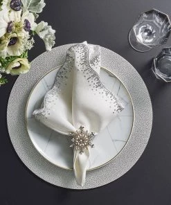 Kim Seybert Napkins Sequin Spray Napkin In White & Silver, Set Of 4
