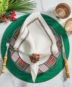 Kim Seybert Napkin Rings Xmas Baubles Napkin Ring In Red & Green & Gold, Set Of 4