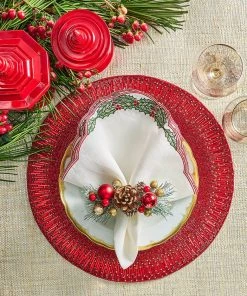 Kim Seybert Napkins Garland Napkin In White & Red & Green, Set Of 4