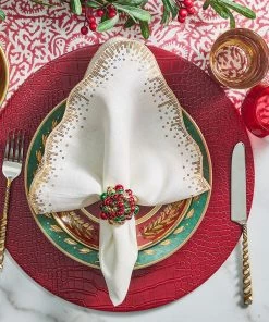 Kim Seybert Napkin Rings Xmas Baubles Napkin Ring In Red & Green & Gold, Set Of 4
