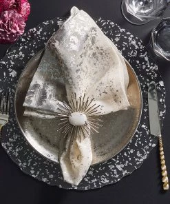 Kim Seybert Metafoil Napkin In White & Silver, Set Of 4 Napkins