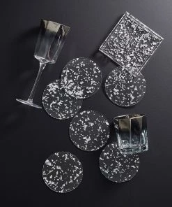 Kim Seybert Stardust Drink Coasters In Clear & Silver, Set Of 6 In A Caddy