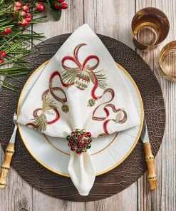 Kim Seybert Napkin Rings Xmas Baubles Napkin Ring In Red & Green & Gold, Set Of 4