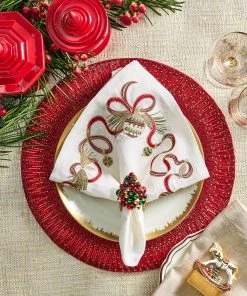 Kim Seybert Napkin Rings Xmas Baubles Napkin Ring In Red & Green & Gold, Set Of 4