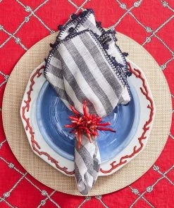 Kim Seybert Napkins Linea Napkin In White & Navy, Set Of 4