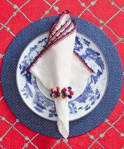 Kim Seybert Napkins Knotted Edge Napkin In White, Navy & Red, Set Of 4