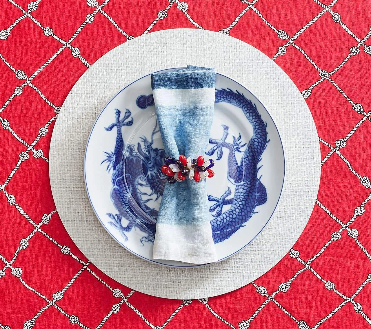 Kim Seybert Napkin Rings Poppy Napkin Ring In Red, White & Blue, Set Of 4