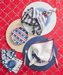 Kim Seybert Shibori Cocktail Napkins In White & Navy, Set Of 6 In A Gift Box