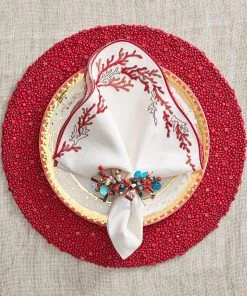 Kim Seybert Cozumel Napkin Ring In Coral & Turquoise, Set Of 4 Napkin Rings