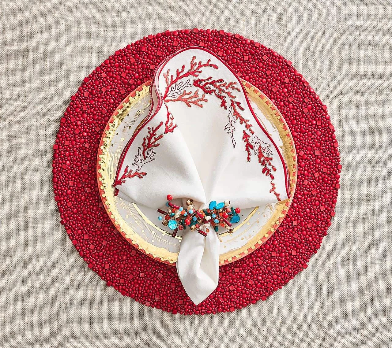 Kim Seybert Cozumel Napkin Ring In Coral & Turquoise, Set Of 4 Napkin Rings