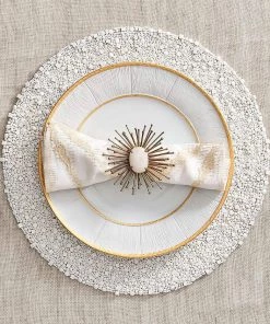 Kim Seybert Luna Napkin In White & Gold, Set Of 4 Napkins