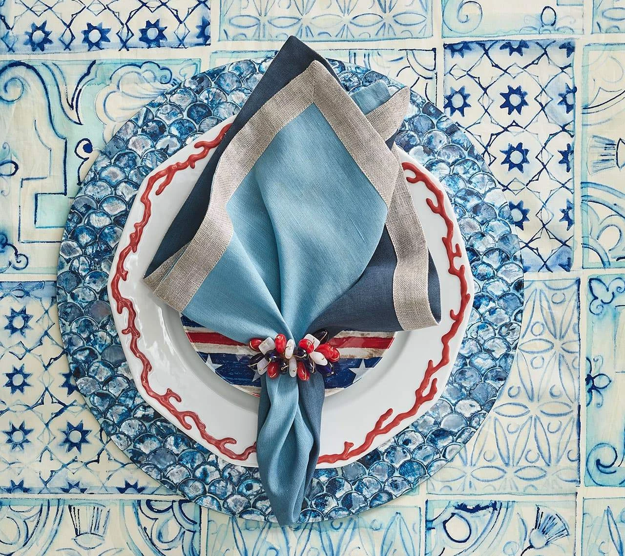 Kim Seybert Napkin Rings Poppy Napkin Ring In Red, White & Blue, Set Of 4