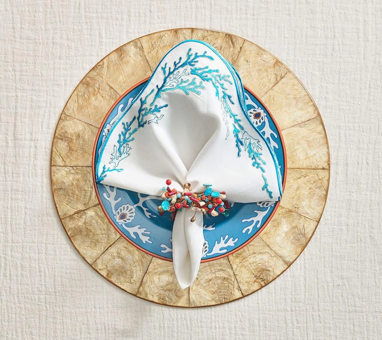 Kim Seybert Cozumel Napkin Ring In Coral & Turquoise, Set Of 4 Napkin Rings