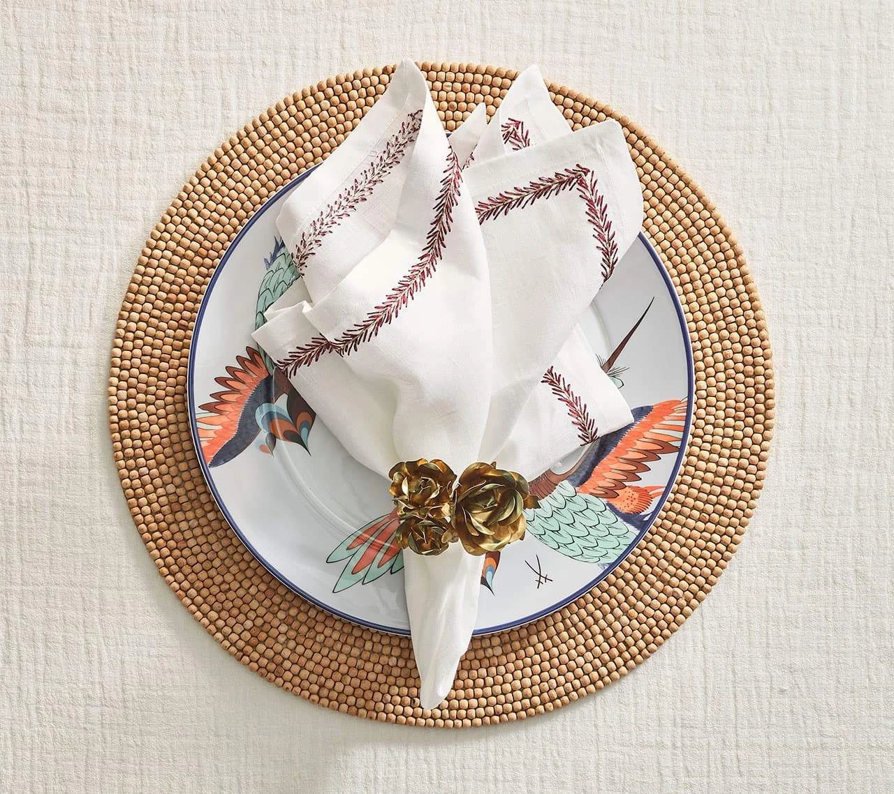 Kim Seybert Jardin Napkin In White & Red, Set Of 4 Napkins