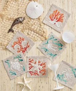 Kim Seybert Cozumel Cocktail Napkins In Natural & Multi, Set Of 6 In A Gift Box