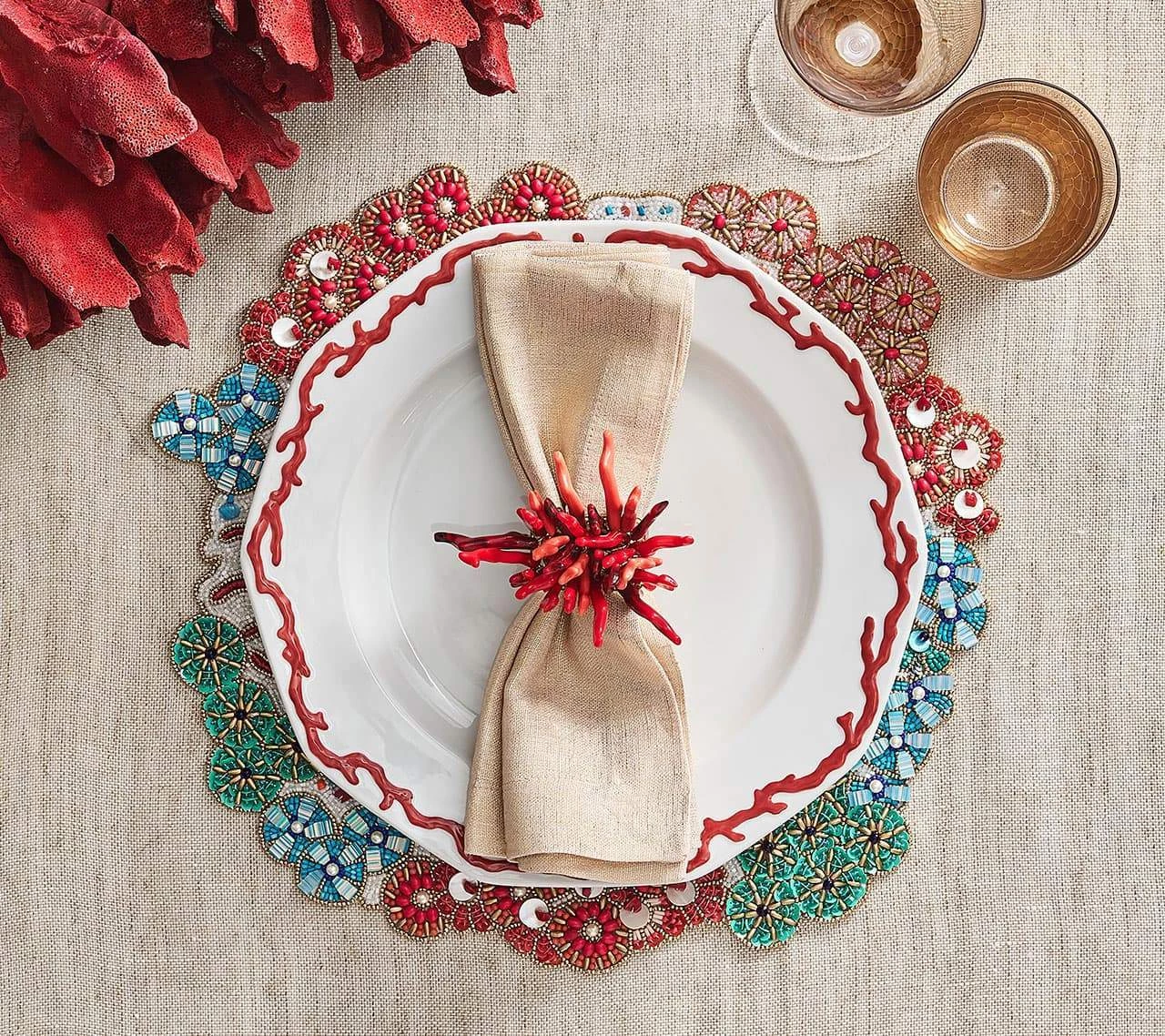 Kim Seybert Cozumel Placemat In Turquoise, Coral, & Gold, Set Of 2 Placemats