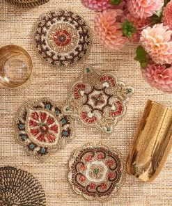 Kim Seybert Suzani Drink Coasters In Multi, Set Of 4, In A Gift Bag