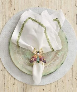 Kim Seybert Napkins Jardin Napkin In White & Green, Set Of 4