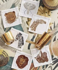 Kim Seybert Out Of Africa Cocktail Napkins In White & Multi, Set Of 6 In A Gift Box