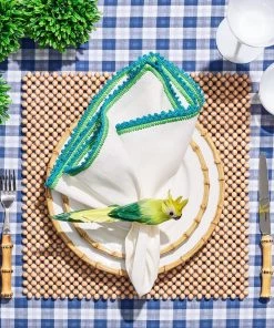 Kim Seybert Check Tablecloth In Blue & Green