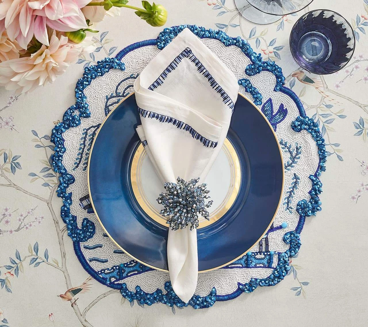 Kim Seybert Toile Placemat In White & Navy, Set Of 2 Placemats