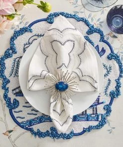 Kim Seybert Napkin Rings Flare Napkin Ring In Cobalt & Silver, Set Of 4