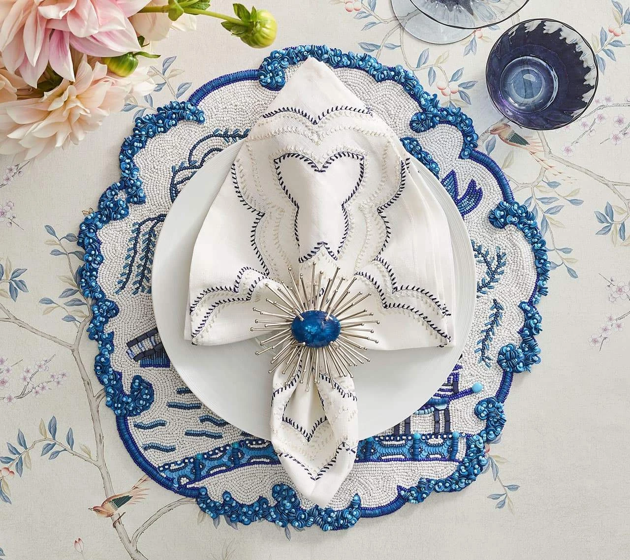 Kim Seybert Toile Placemat In White & Navy, Set Of 2 Placemats