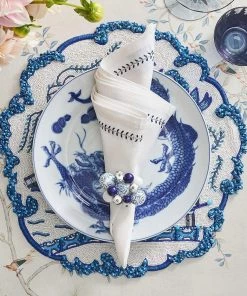 Kim Seybert Cloud Napkin Ring In White & Blue, Set Of 4 Napkin Rings