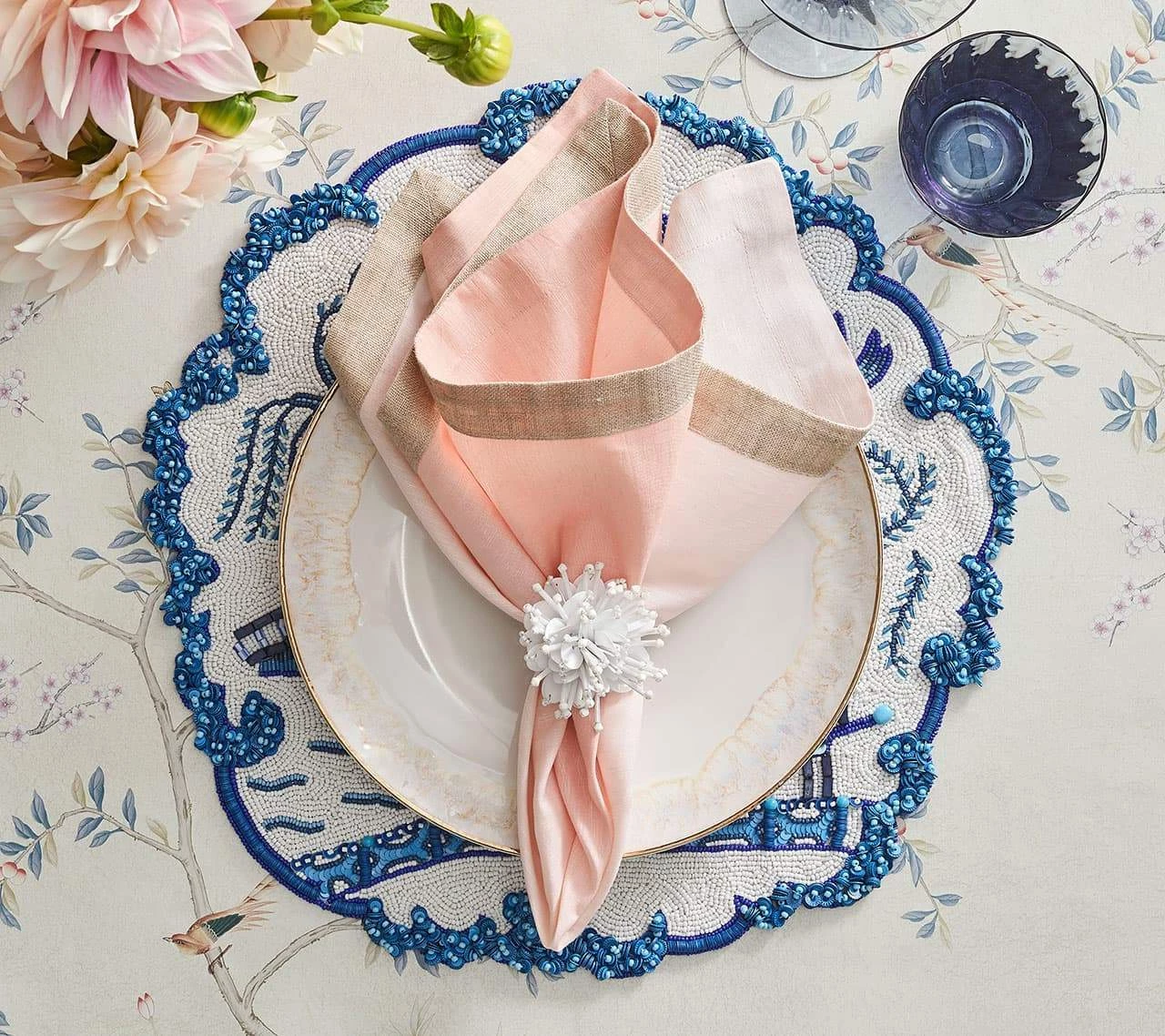 Kim Seybert Toile Placemat In White & Navy, Set Of 2 Placemats