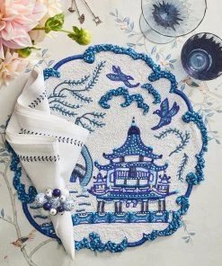 Kim Seybert Toile Placemat In White & Navy, Set Of 2 Placemats