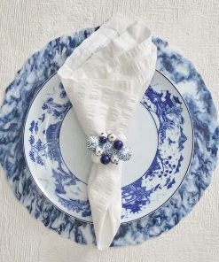 Kim Seybert Cloud Napkin Ring In White & Blue, Set Of 4 Napkin Rings