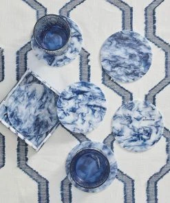 Kim Seybert Waves Drink Coasters In White & Navy, Set Of 6 In A Caddy Dinnerware/Barware