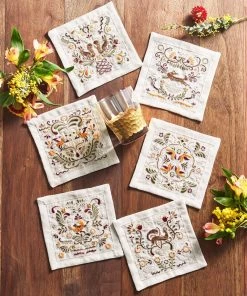 Kim Seybert Woodland Cocktail Napkins In Natural & Multi, Set Of 6 In A Gift Box