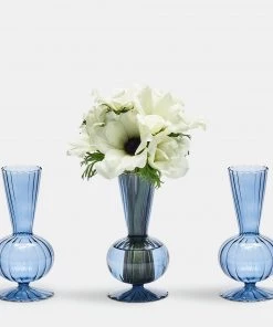 Kim Seybert Tess Bud Vase In Cadet, Set Of 3 In A Box