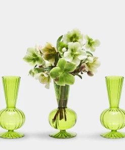 Kim Seybert Tess Bud Vase In Green, Set Of 3 In A Box Home Decor