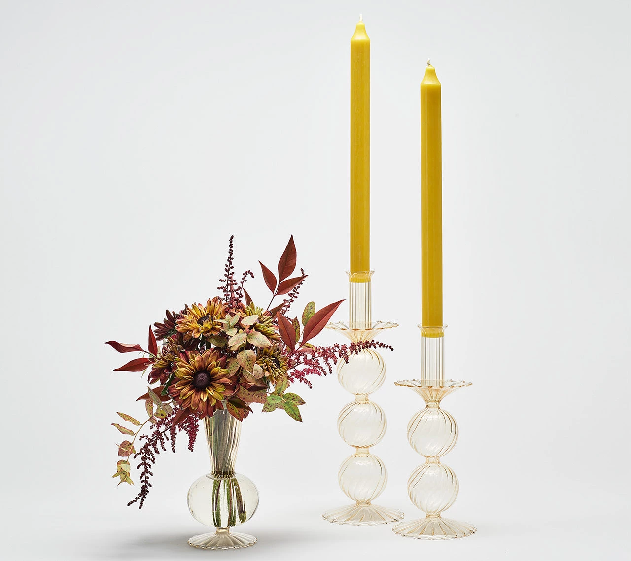 Kim Seybert, Inc. Iris Tall Candle Holder In Champagne, Set Of 2 In A Box Decor