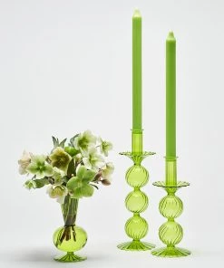 Kim Seybert Bella Short Candle Holder In Green, Set Of 2 In A Box Home Decor