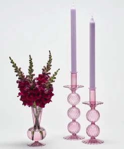 Kim Seybert Iris Tall Candle Holder In Lavender, Set Of 2 In A Box Home Decor