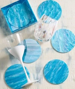 Kim Seybert Mirage Drink Coasters In Aqua, Set Of 6 In A Caddy