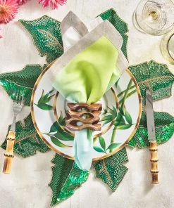 Kim Seybert Placemats Banana Palm Placemat In Green & Gold, Set Of 4