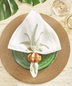 Kim Seybert Napkins Palm Coast Napkin In White & Green & Gold, Set Of 4