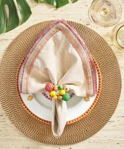 Kim Seybert Java Napkin Ring In Natural & Yellow & Green, Set Of 4