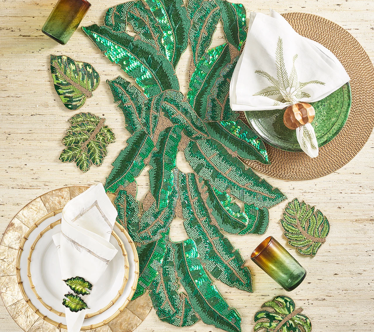 Kim Seybert Bamboo Napkin In White & Gold & Silver, Set Of 4